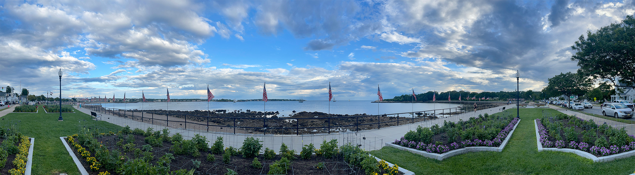 Color Panoramic Photograph of Harbor and Harborside Street, Esplanade, and Garden..